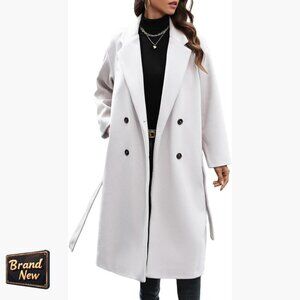 Women's Wool Blend Double Breasted Trench Coat Notch Lapel Knee Length